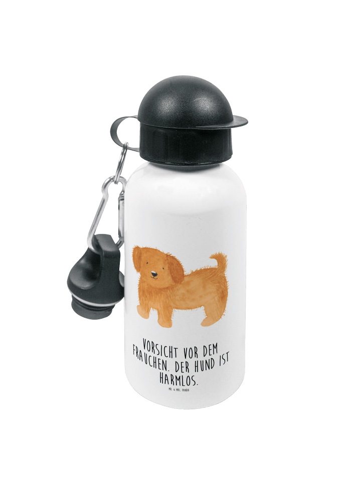 Trinkflasche Hund Flauschig mit Spruch in Weiß