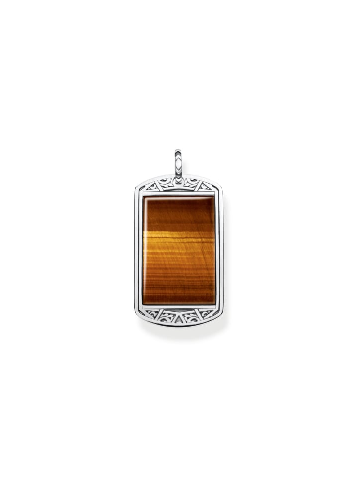 Anhänger Dog Tag Tigerauge in silber, braun