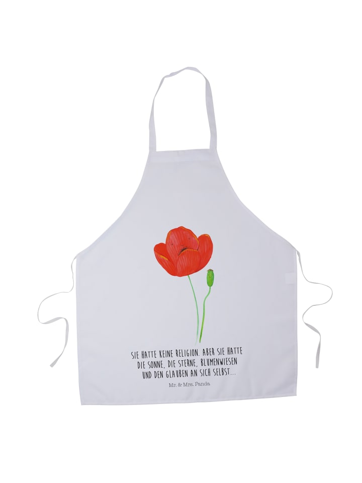 Kochschürze Blume Mohnblume mit Spruch in Weiß