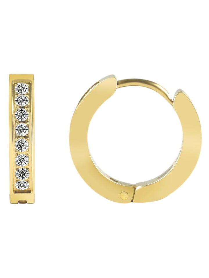 Damen Ohrringe – Klappcreole aus Edelstahl mit Strass Steinchen in gold