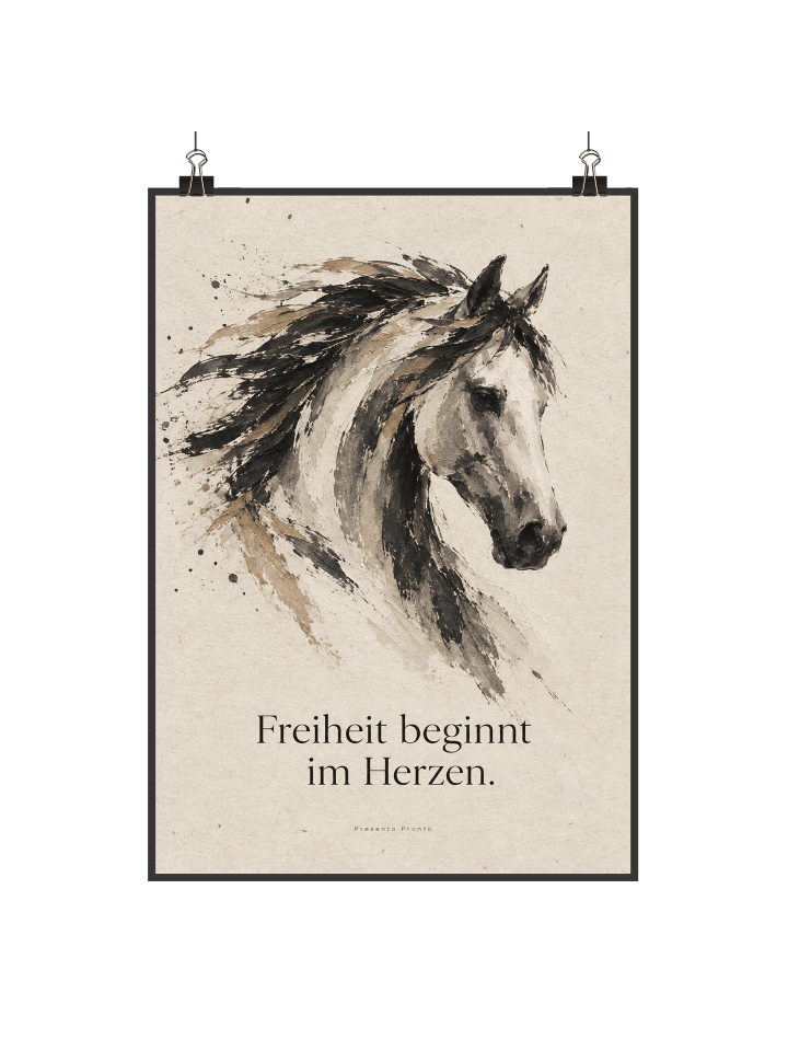 Poster Pferd minimalistisch Design mit Spruch in Weiß