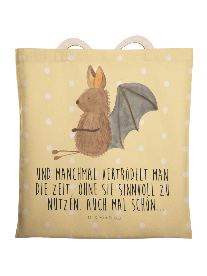 Tote Bag Fledermaus Sitzen mit Spruch in Gelb Pastell