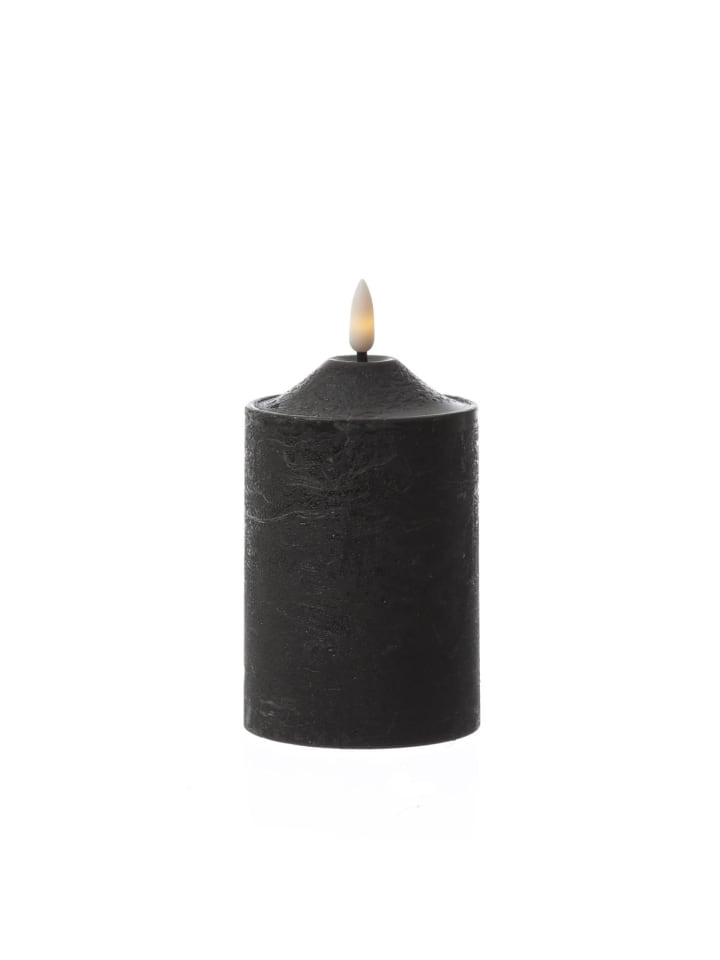LED Kerze in Rustik-Optik H: 15cm, D: 7,5cm in schwarz