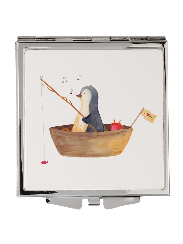 Schminkspiegel Pinguin Angelboot ohne Spruch in Weiß
