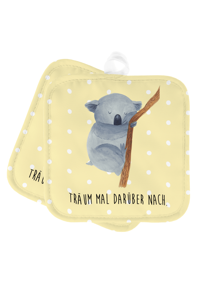 Topflappen Koalabär mit Spruch in Gelb Pastell