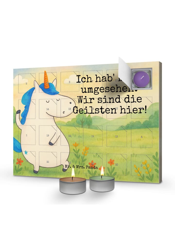 Adventskalender Einhorn Mann Design mit Spruch in Weiß