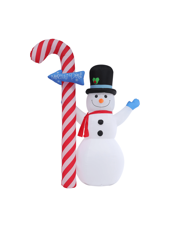 Aufblasbarer Schneemann mit Zuckerstange 270x180 cm