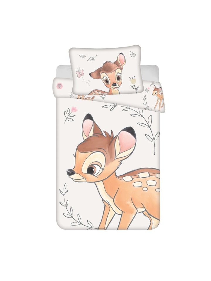 Bambi Bettwäsche-Set – Bettbezug 100x135 cm + Kissenbezug 40x60 cm in Weiß