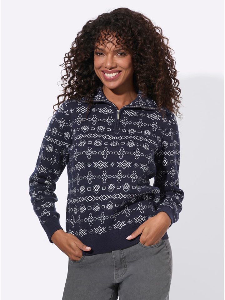 Troyer in marine-ecru-gemustert