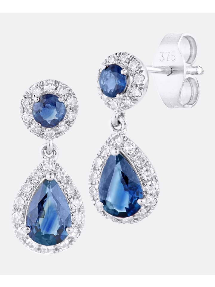 Ohrringe aus 375 Weißgold mit 0.25 Karat Diamant mit Saphir