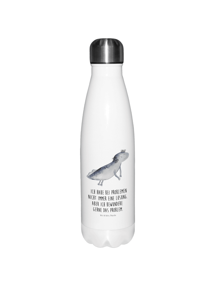 Trinkflasche Axolotl Schwimmen mit Spruch in Weiß