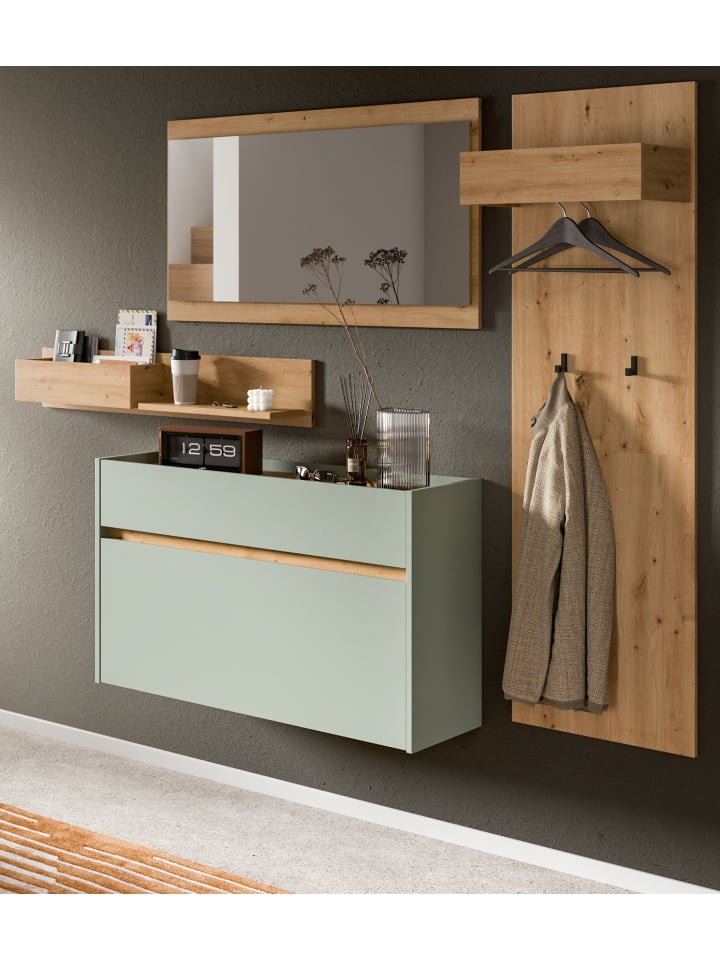 Garderobe-Set Salbei und Artisan Eiche, Garderobe 4-teilig, 205 x 192 cm