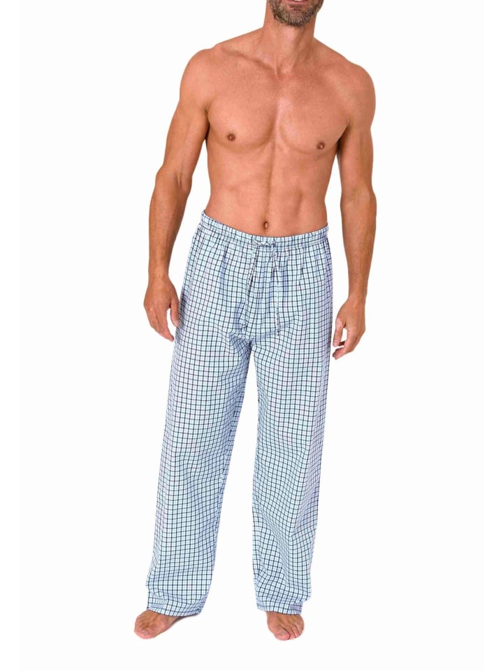 Schlafanzug Pyjama Hose lang kariert Baumwolle - 79830 in blau