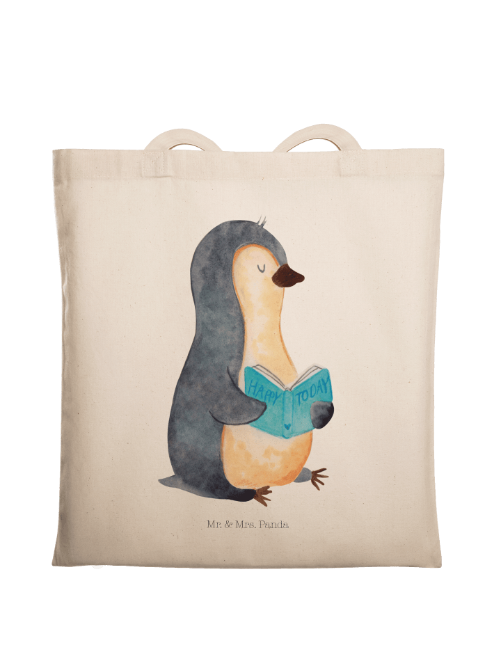 Shopping Tasche Pinguin Buch ohne Spruch in Creme
