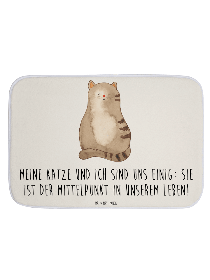 Badezimmerteppich Katze Sitzen mit Spruch in Weiß