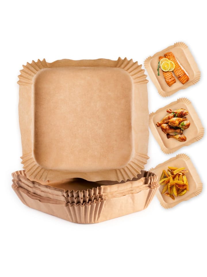 Backpapier-Schalen für Heißluft-Fritteusen 50er-Set 23x23x4,5cm braun Braun