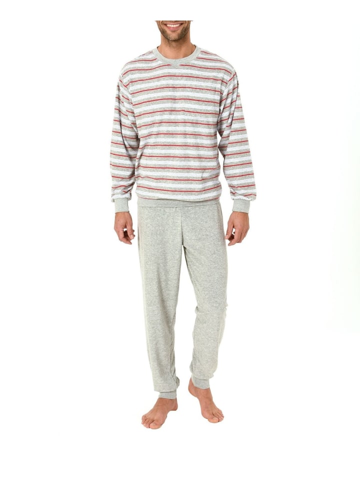 Frottee Pyjama Schlafanzug lang Bündchen grossen n - 44161 in Grau