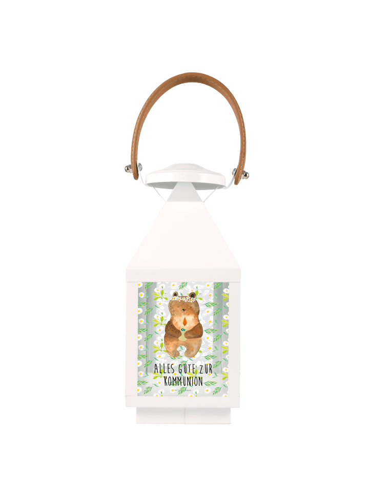 Windlicht Bär Kommunion mit Spruch in Transparent