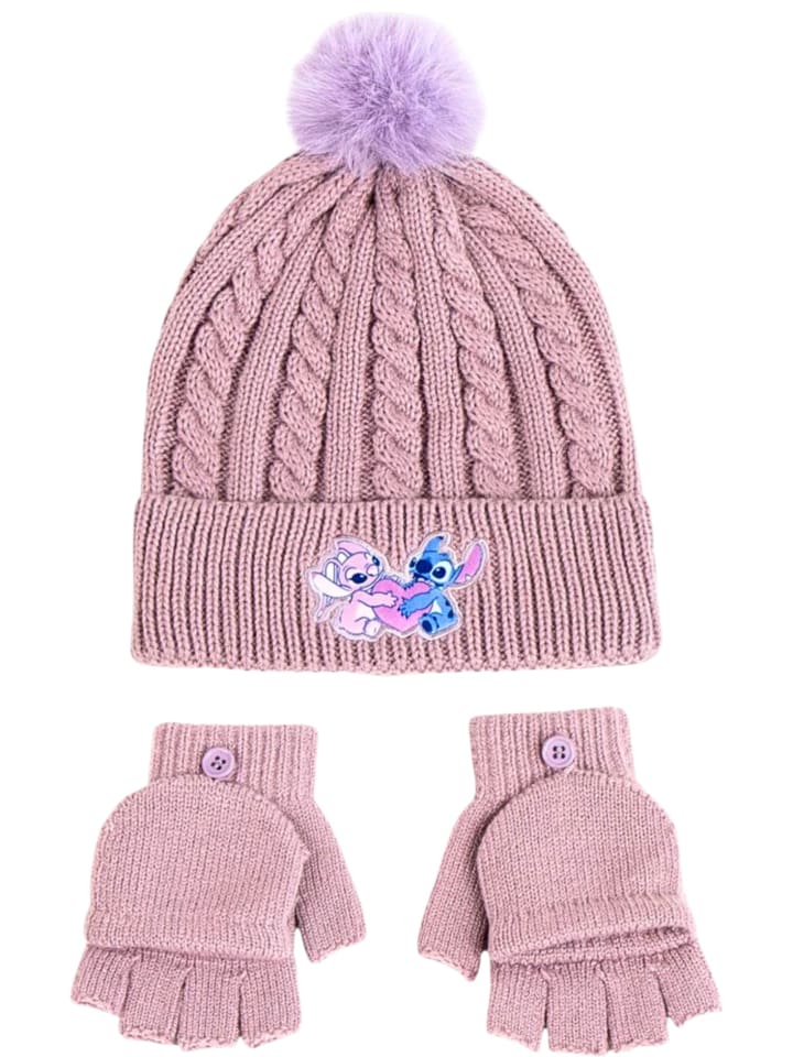 2-tlg. Winter Set: Mütze & Handschuhe Disney Lilo & Stitch in Lila