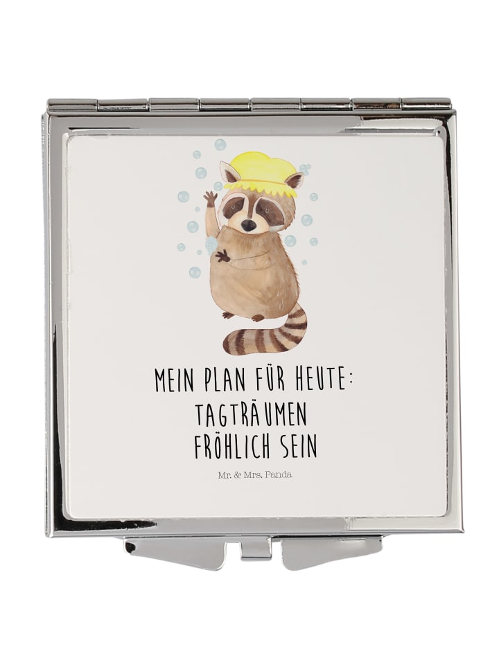 Handspiegel Waschbär mit Spruch in Weiß