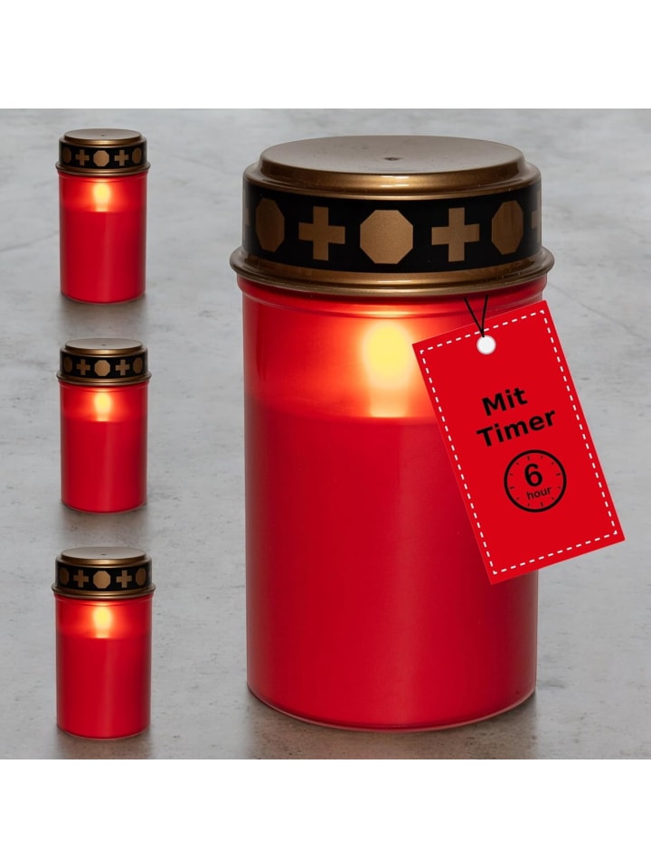 Novaliv LED Grablicht ohne Batterie und Timer 6/18 rot 4x Dauerbrenner in Rot