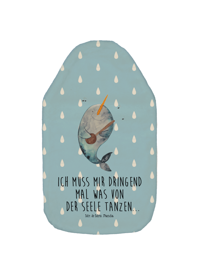 Wärmflasche Narwal Gitarre mit Spruch in Blau Pastell