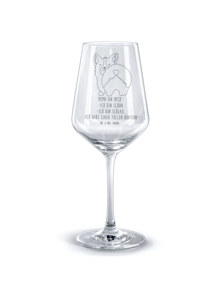 Weinglas Corgi Po mit Spruch in Transparent