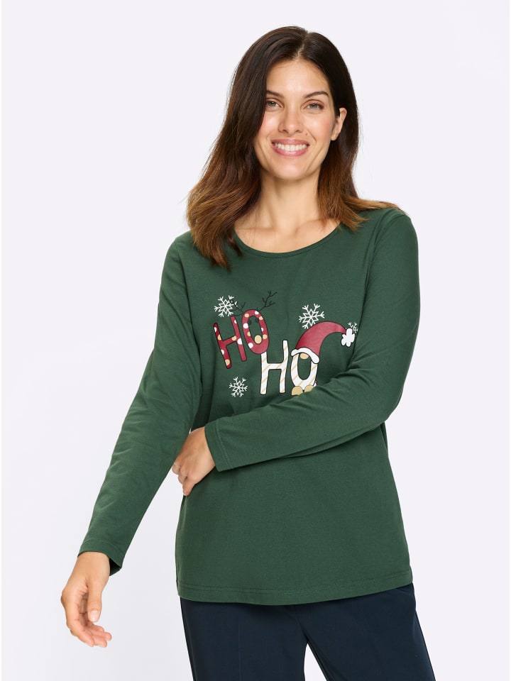 Rundhals-Shirt in moos-weiß