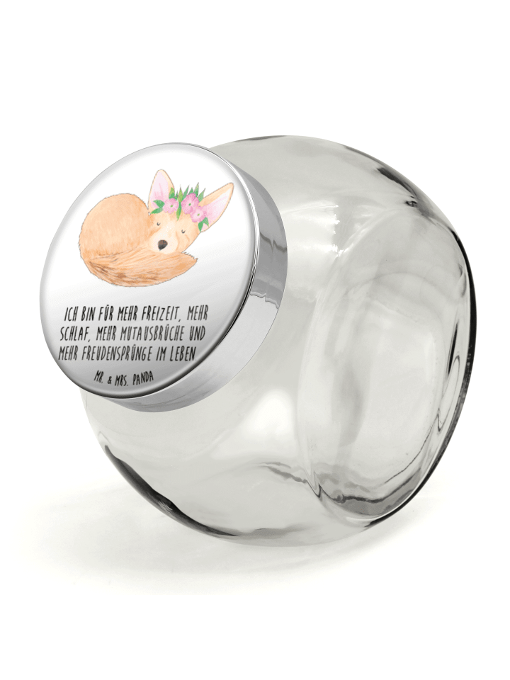 Bonbonglas Wüstenfuchs Blumen mit Spruch in Weiß
