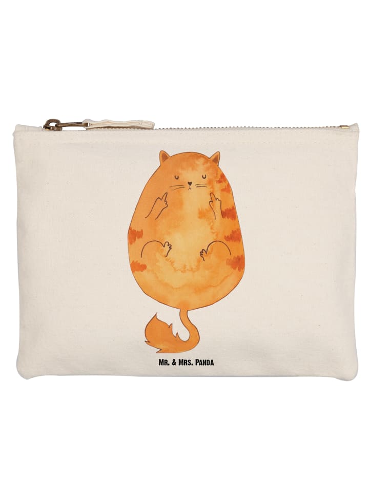 Kulturtasche Katze Mittelfinger ohne Spruch in Weiß
