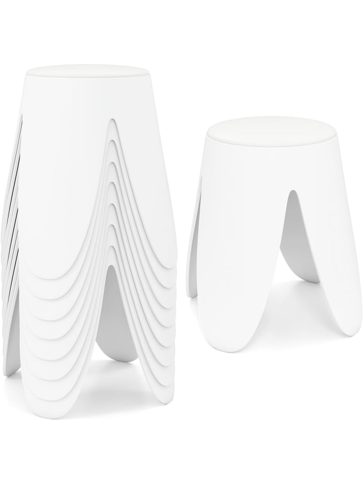 8er-Set stapelbare Hocker Ø45 x 46 cm in Weiß