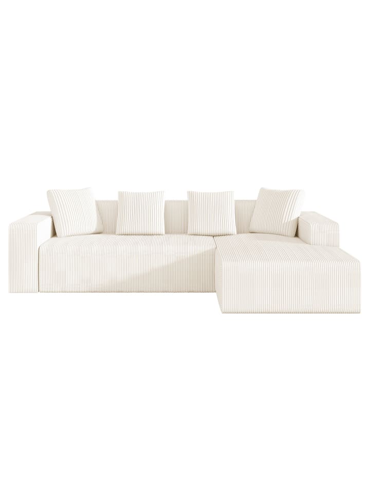 Ecksofa in Weiß modular mit tiefem Sitz gepolstert für Wohnzimmer