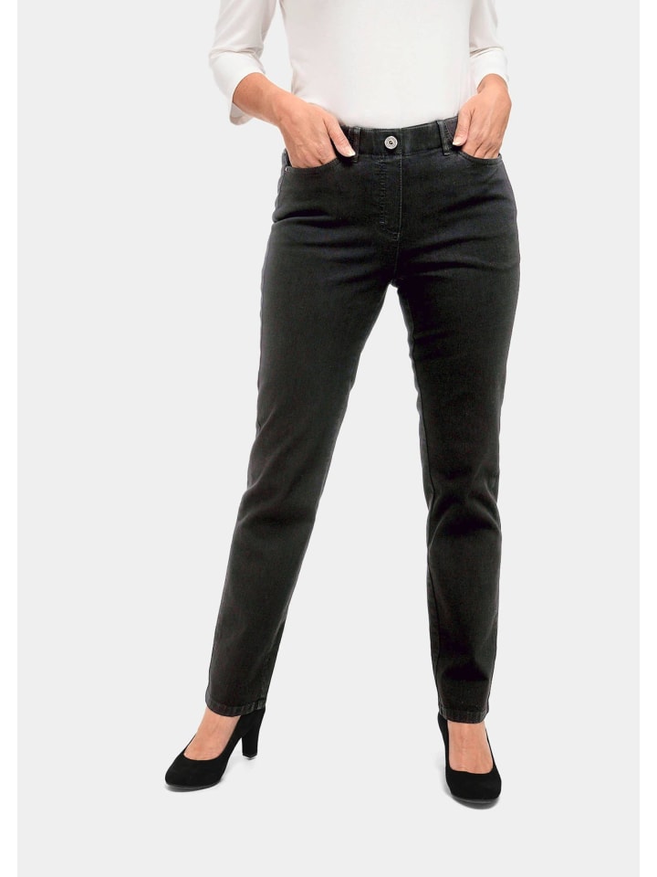 Kurzgröße: Bequeme Jeansschlupfhose mit Dehnbund in schwarz