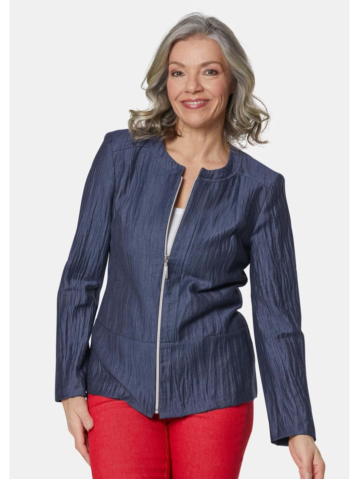 Leichter Struktur-Blazer mit Reißverschluss in schieferblau