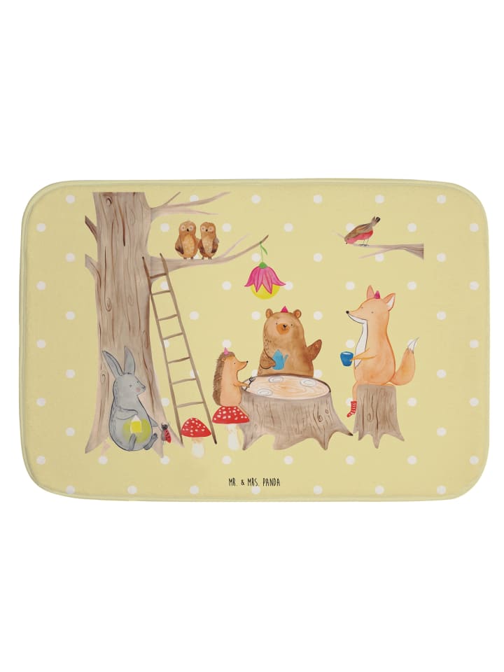 Badteppich Waldtiere Picknick ohne Spruch in Gelb Pastell