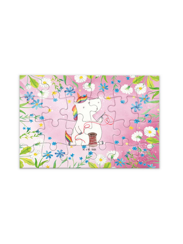 Puzzle Einhorn Näherin ohne Spruch in Rot Pastell