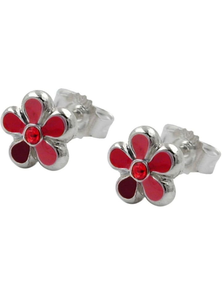 Ohrstecker Ohrring 6,5mm Kinderohrring Blume rot-lackiert Silber 925 in silber