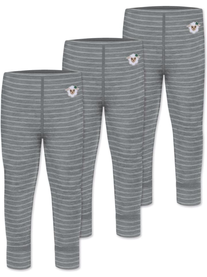 3er Pack Baby Merino Lange Unterhose Tutira in Grau gestreift