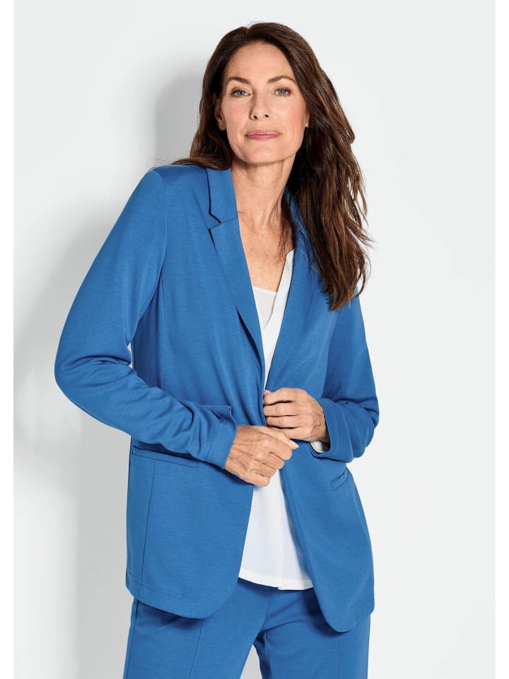 Kurzgröße: Damenblazer mit Reverskragen und Paspeltaschen in blau