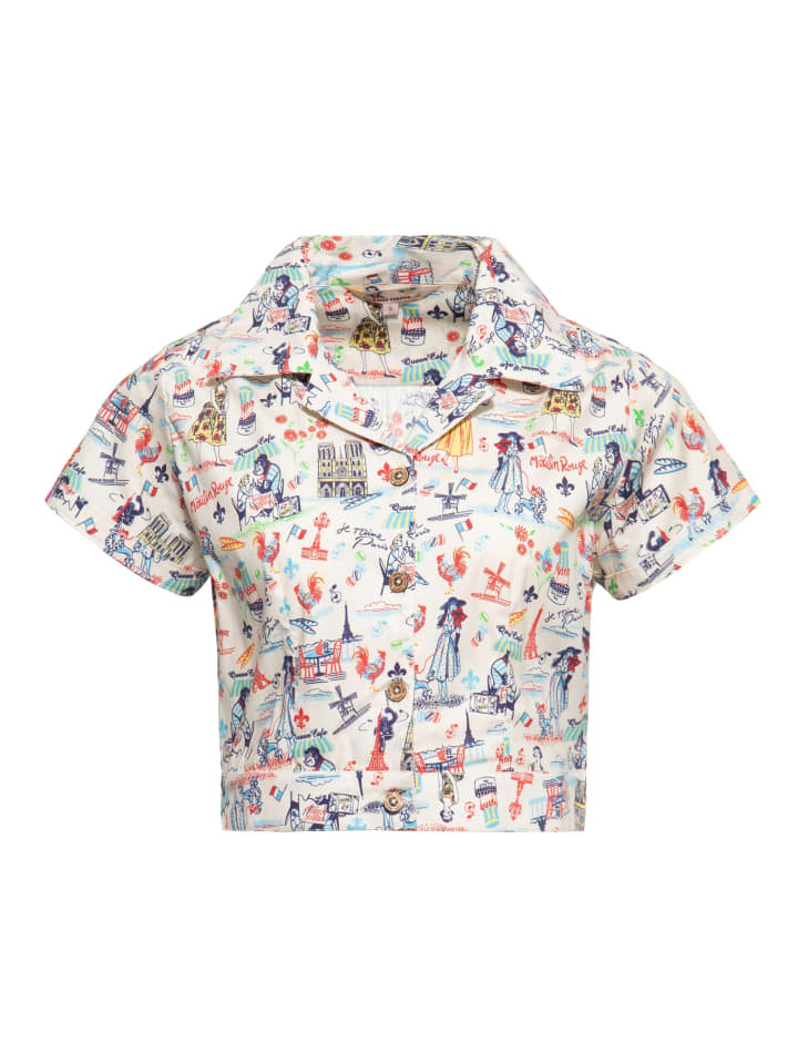 Queen Kerosin Hawaiibluse Paris in offwhite