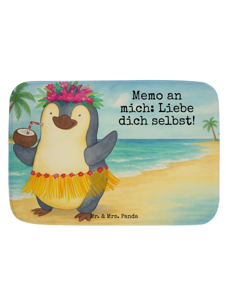Badematte Pinguin Kokosnuss Design mit Spruch in Weiß