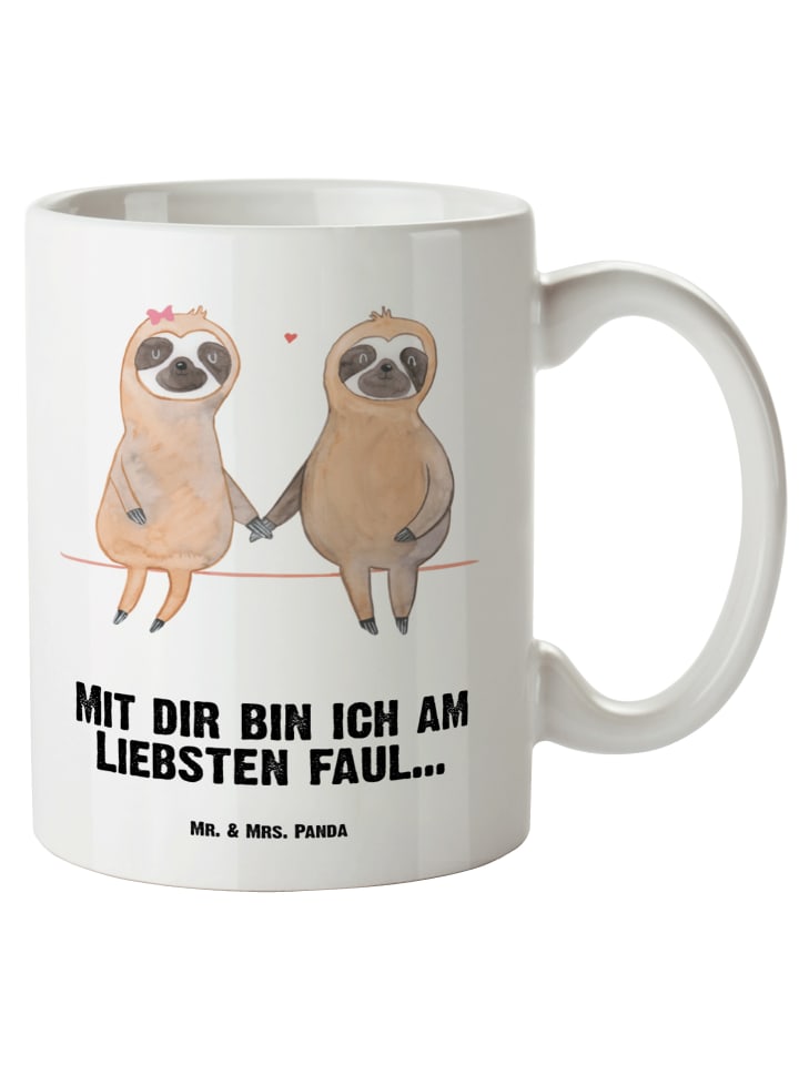 Tasse Faultier Pärchen mit Spruch in Weiß