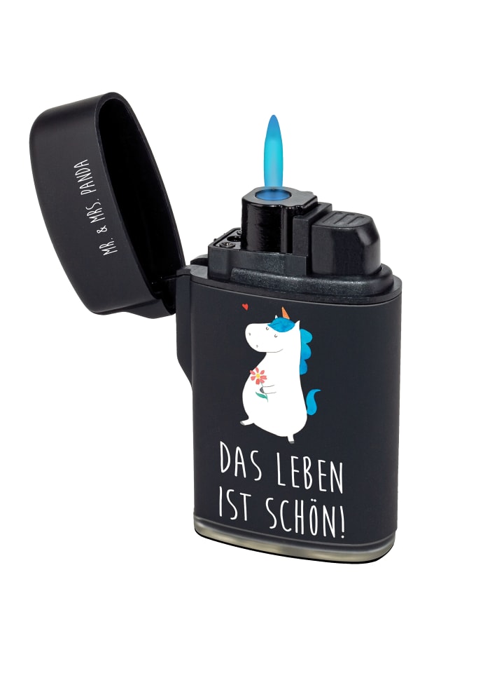 Feuerzeug Einhorn Spaziergang mit Spruch in Schwarz