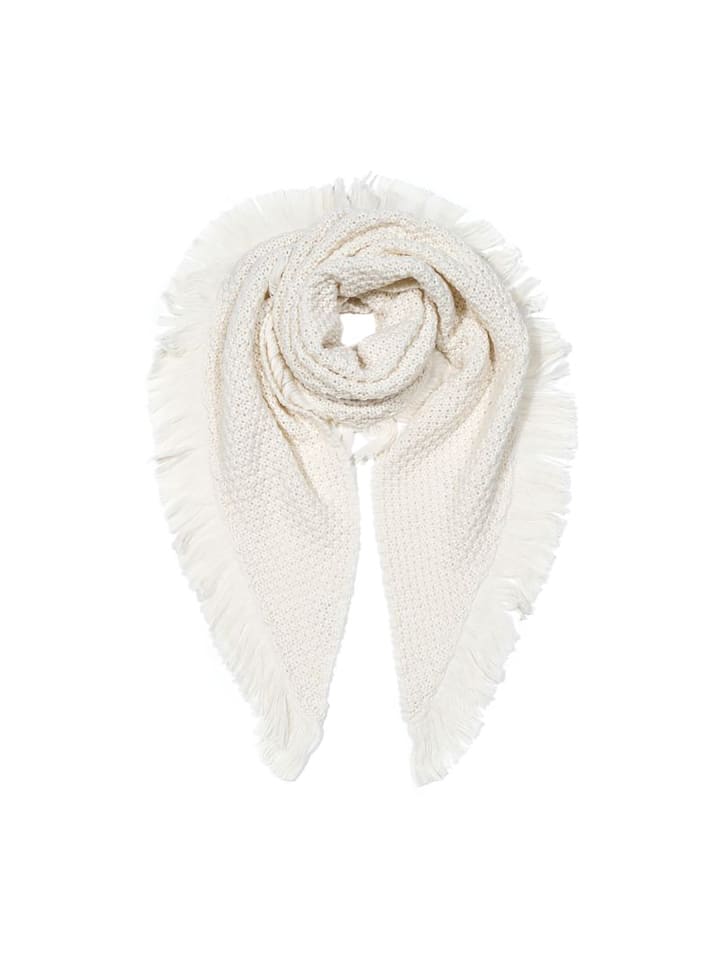 Dreieckstuch Offene Maschenstruktur Fransen in Beige-2