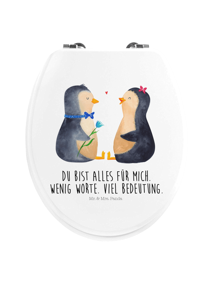 WC Sitz Pinguin Pärchen mit Spruch in Weiß