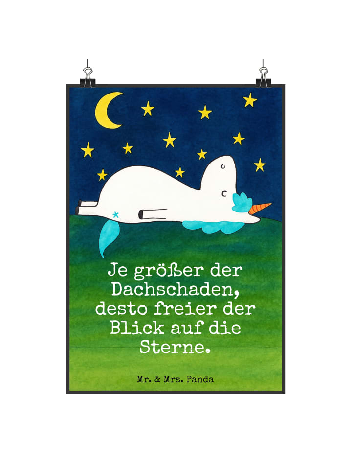 Plakat Einhorn Sternenhimmel Design mit Spruch in Weiß