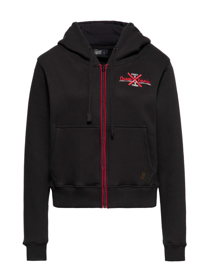 Queen Kerosin Kapuzensweatjacke Fast & Curvy in schwarz