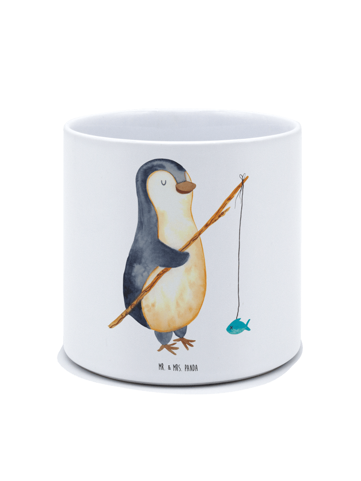 Blumentopf Pinguin Angler ohne Spruch in Weiß