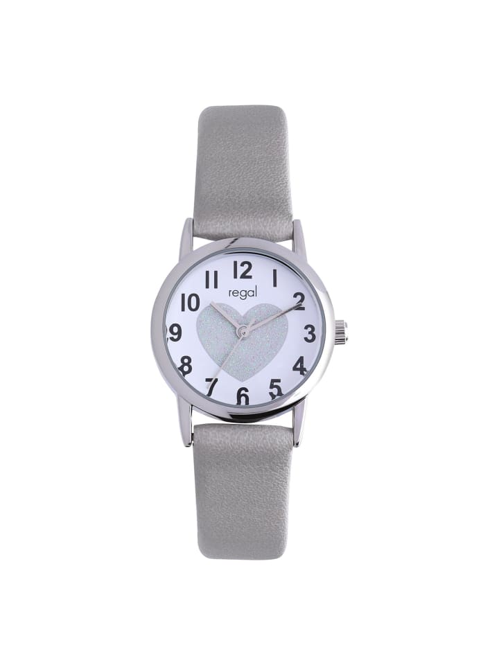 Leder Quarzuhr Regal Silber