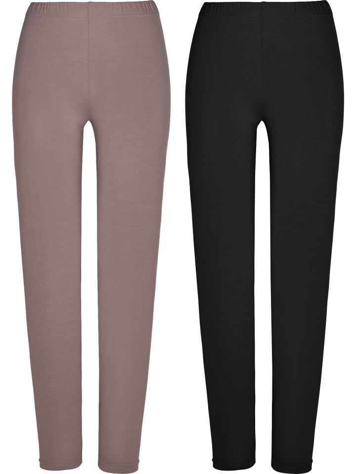 Single-Jersey Leggings, lang 2er-Pack in taupe/schwarz